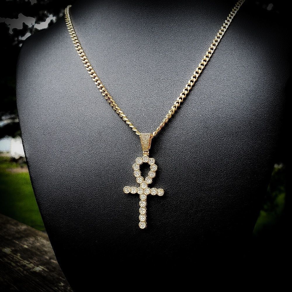 Lab Diamond Cluster Ankh Necklace - Picture 2 of 3